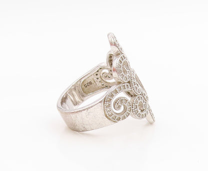925 Sterling Silver Vintage Ring Elegant CZ Swirly Openwork Band  Sz 7  RG35926