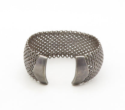 925 Sterling Silver  Vintage Dark Tone Woven Wide Cuff Bracelet  BT6390