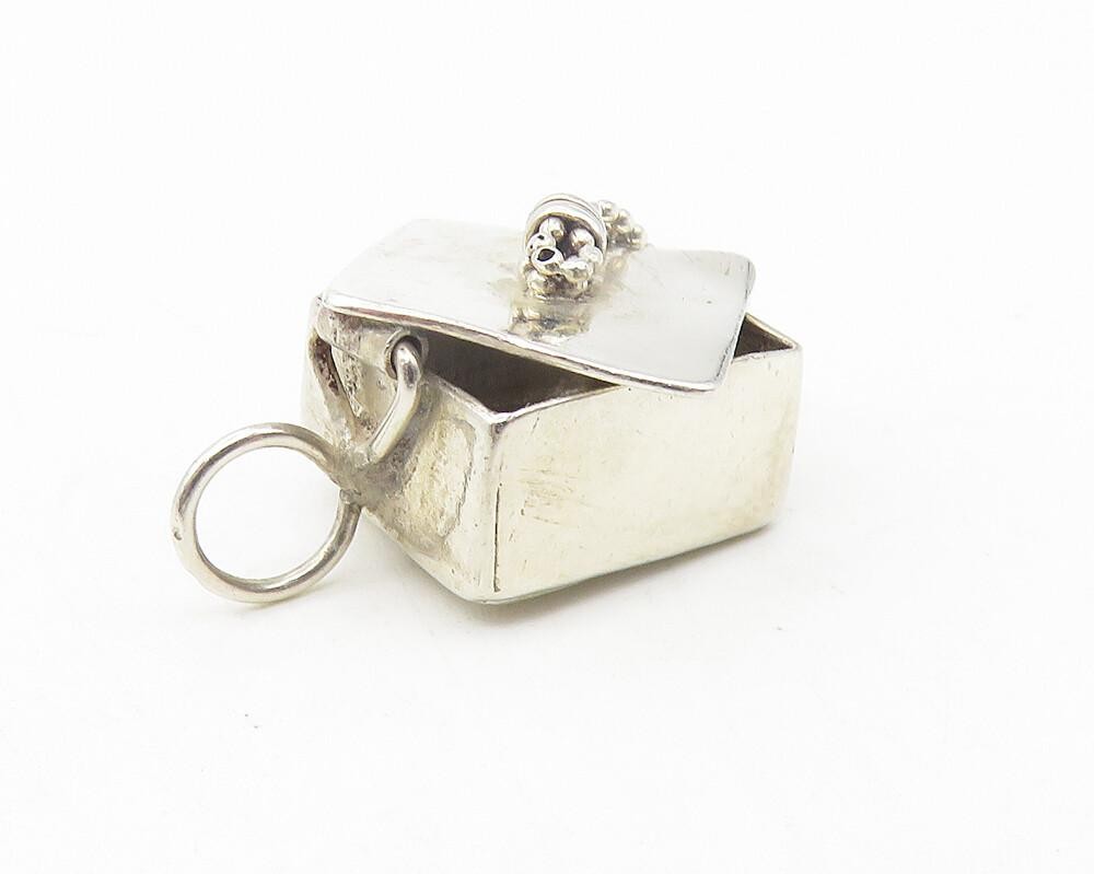 925 Sterling Silver  Vintage Shiny Square Open Box Drop Pendant  PT9347