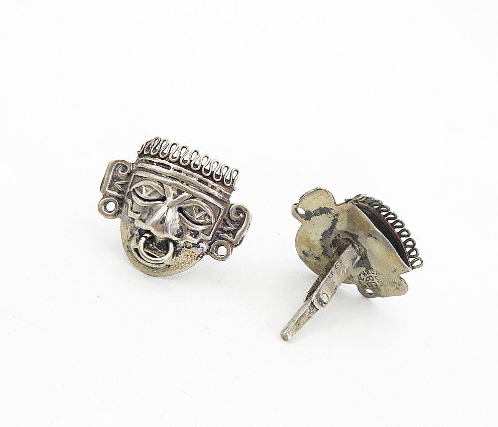 BGM MEXICO 925 Silver  Vintage Face Mask Tie Clip & Cuff Links Set  TR1384