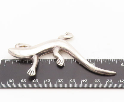 925 Sterling Silver Vintage Brooch Pin Solid Carved Walking Lizard  BP10616