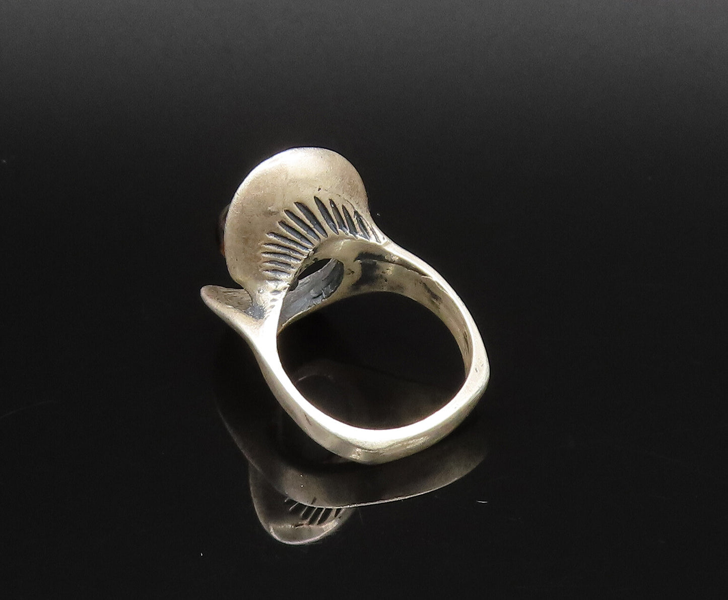 925 Silver  Vintage Textured Open Hole Round Tiger's Eye Ring Sz 5.5  RG25839