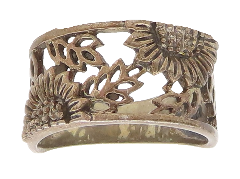 925 Sterling Silver Vintage Ring Detailed Carved Sunflower Sz 5.5  RG27685