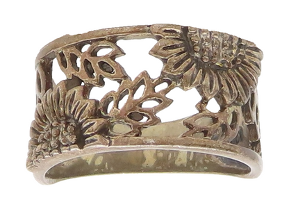 925 Sterling Silver Vintage Ring Detailed Carved Sunflower Sz 5.5  RG27685