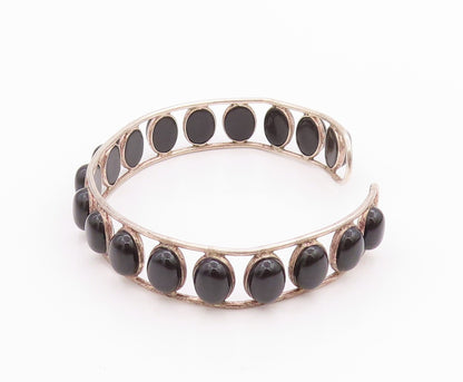 925 Sterling Silver Vintage Bracelet Designer Oval Cabochon Onyx Cuff  BT11303