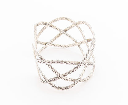 925 Sterling Silver Vintage Bracelet Cutout Breaded Ropes Woven Cuff  BT11357