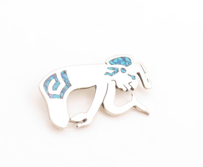 925 Sterling Silver Vintage Brooch Pin Crushed Turquoise Tribal Man  BP11427
