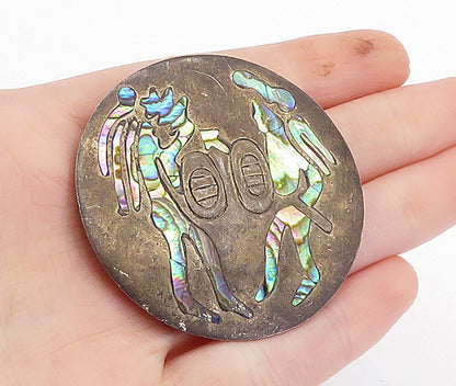 MEXICO 925 Sterling Silver Vintage Inlaid Abalone Shell Brooch Pin BP1332