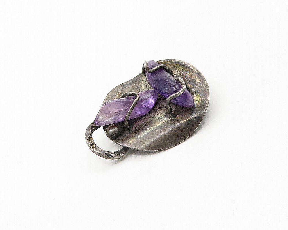 JAMES MARTIN NAVAJO 925 Silver  Vintage Antique Amethyst Brooch Pin  BP7142