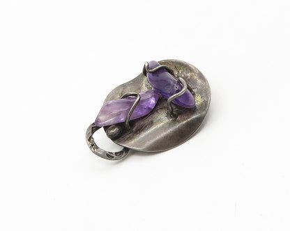 JAMES MARTIN NAVAJO 925 Silver  Vintage Antique Amethyst Brooch Pin  BP7142