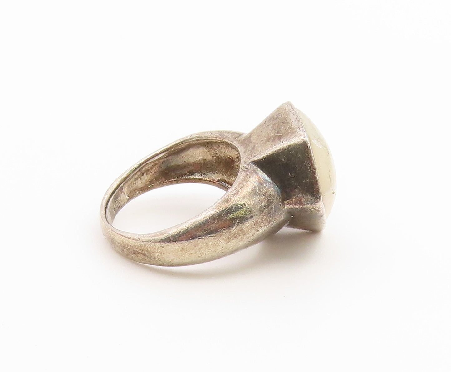 925 Sterling Silver Vintage Ring Modernist Moonstone Shield Band  Sz 6  RG36808