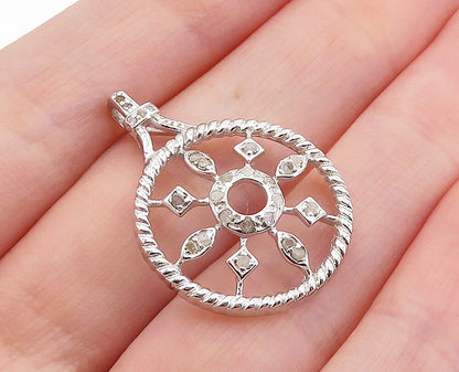 925 Sterling Silver Genuine Diamonds Open Floral Twist Round Pendant PT5082