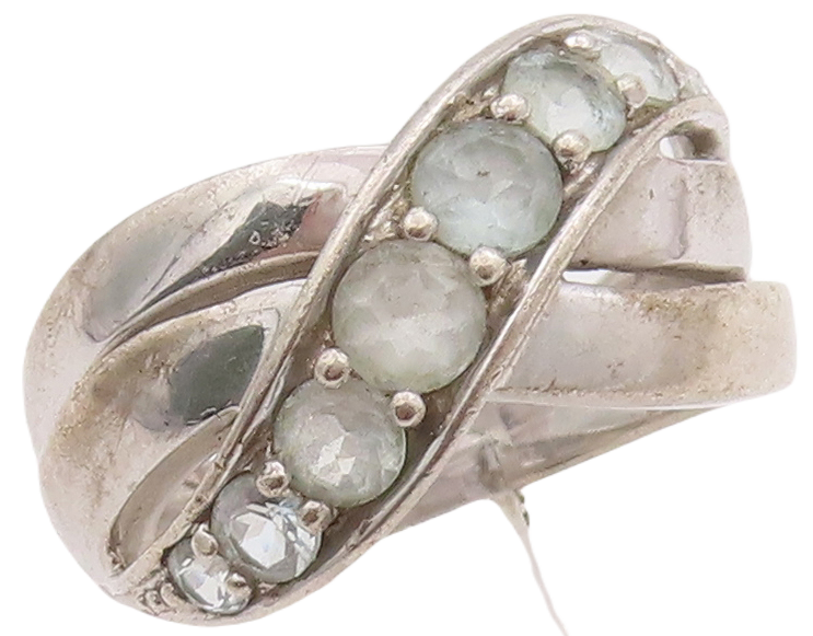 925 Sterling Silver Vintage Ring Designer Cross Topaz Inlay Wave  Sz 7  RG28916
