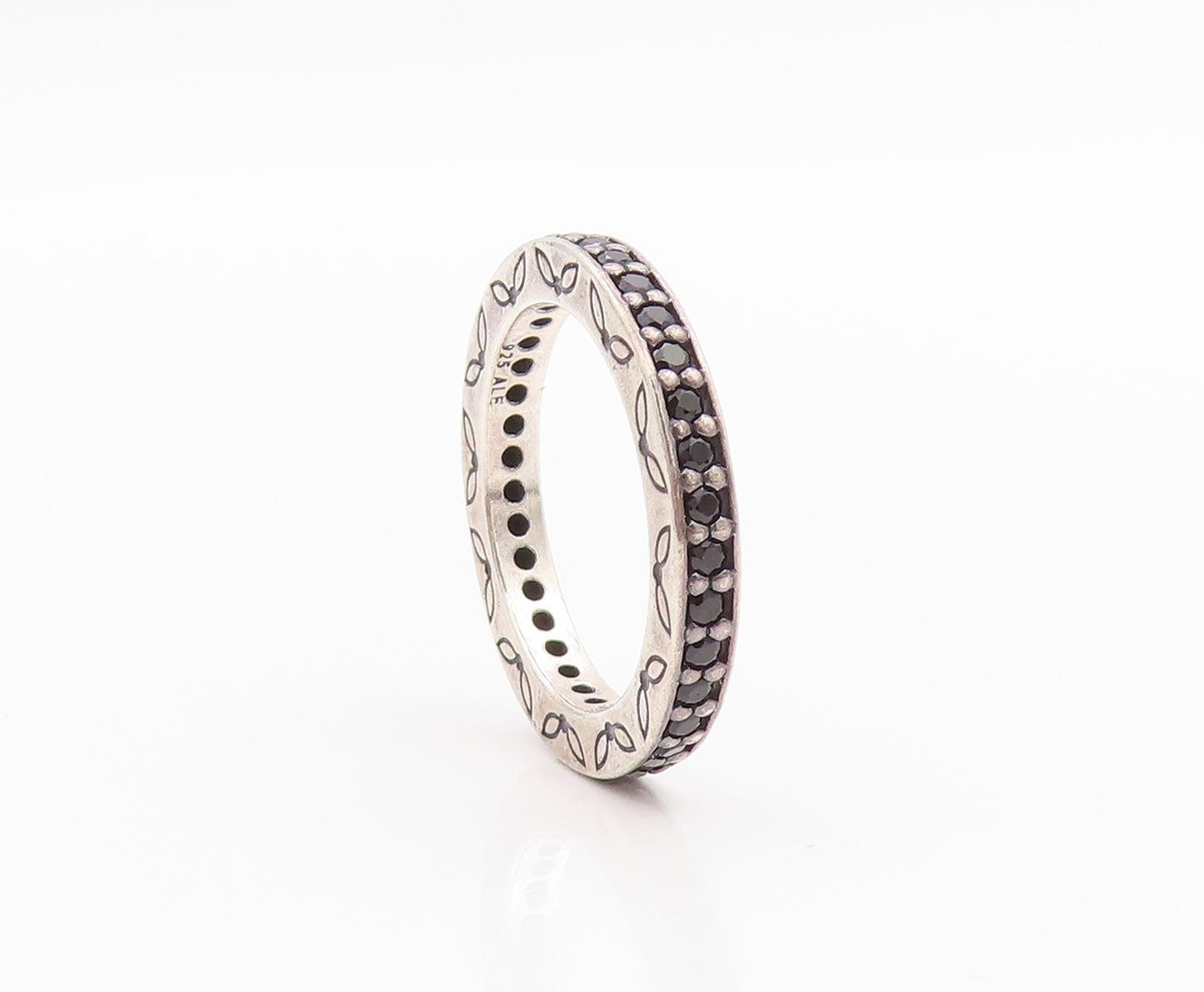 925 Sterling Silver Vintage Ring PANDORA Leaf Carved Spinel Band Sz 5.5  RG33113
