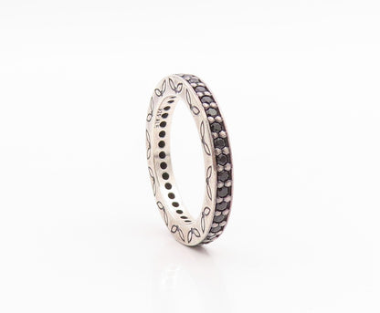 925 Sterling Silver Vintage Ring PANDORA Leaf Carved Spinel Band Sz 5.5  RG33113