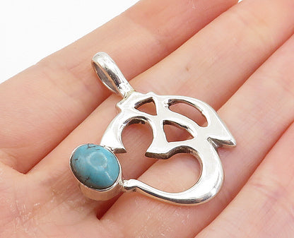 925 Sterling Silver  Cabochon Cut Turquoise Om Spiritual Symbol Pendant PT6031