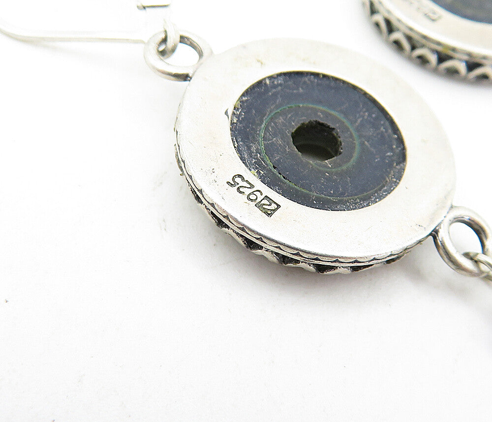 925 Sterling Silver  Vintage Shiny Enamel Coated Spiral Dangle Earrings EG2404