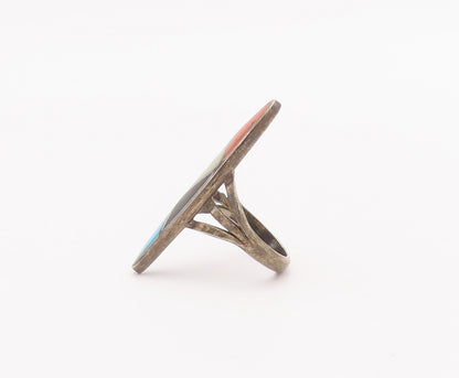 925 Sterling Silver Vintage Ring ZUNI NAVAJO Inlay Multi Stone Sz 6.5  RG27955