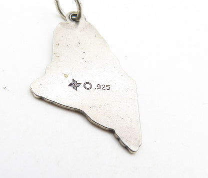925 Sterling Silver  Vintage Dark Tone Maine State Map Drop Pendant  PT6919