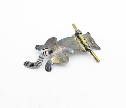 MEXICO 925 Sterling Silver  Vintage Two Tone Oxidized Cat Brooch Pin  BP1958
