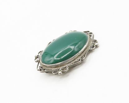 CP MEXICO 925 Silver  Vintage Green Onyx Baroque Swirl Brooch Pin  BP6994