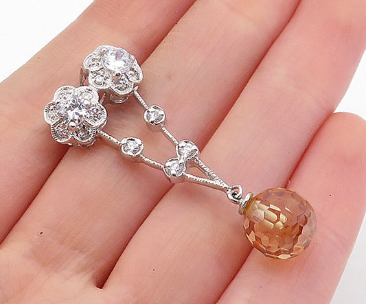 925 Sterling Silver  Cubic Zirconia Faceted Bead Floral Slide Pendant  PT4639