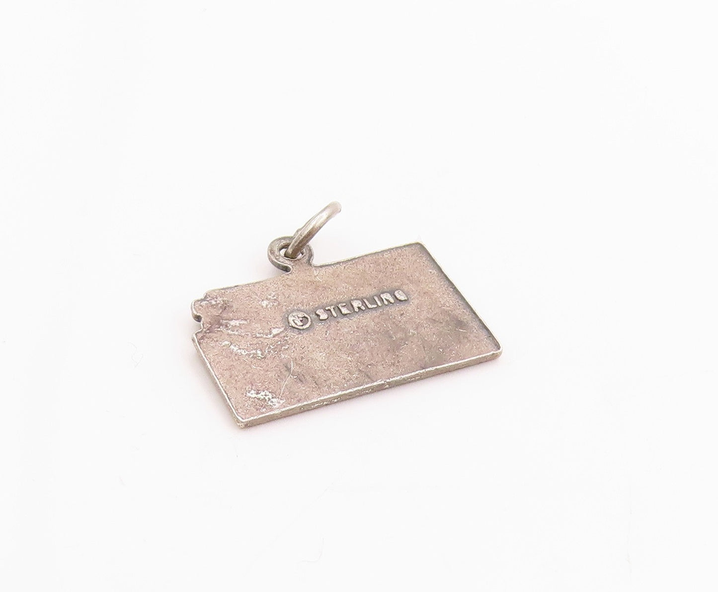 925 Sterling Silver Vintage Pendant Dark Tone Kansas State Map Charm  PT24926