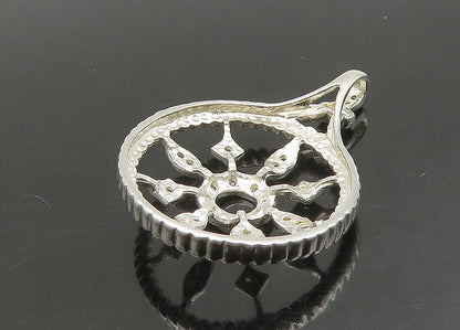 925 Sterling Silver  Vintage Genuine Diamonds Floral Motif Pendant  PT19332