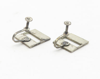 925 Sterling Silver  Vintage Cutout Square Non Pierce Screw On Earrings EG6233
