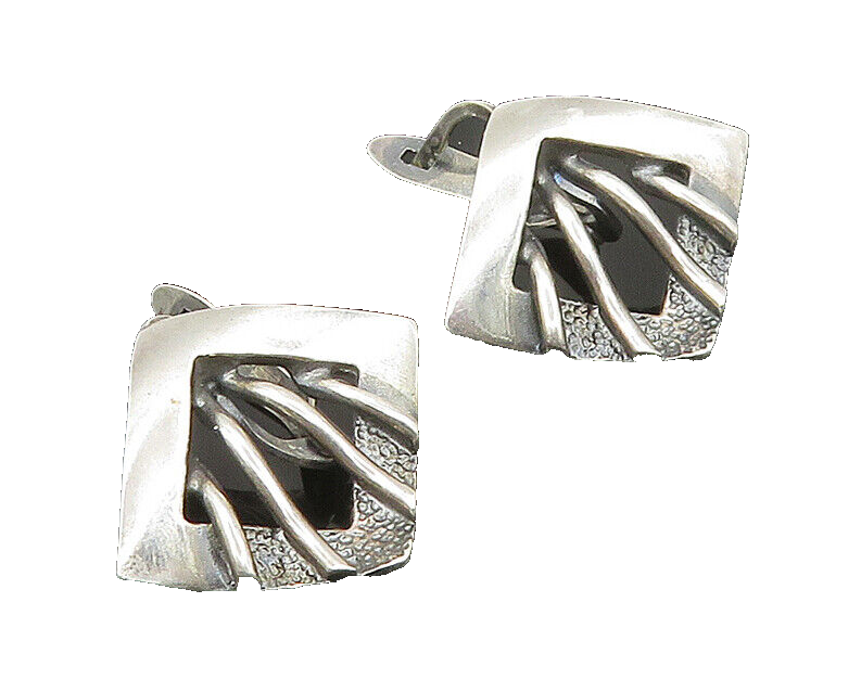 EUROPEAN 925 Sterling Silver  Vintage Shiny Textured Drop Earrings  EG11560