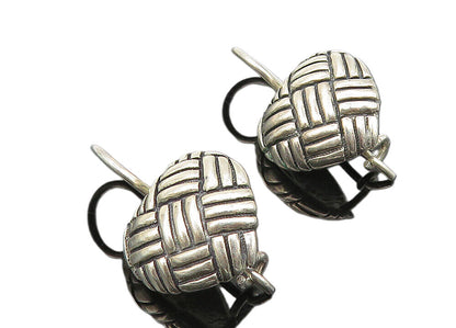 925 Sterling Silver  Vintage Basket Weave Pattern Round Drop Earrings  EG5582