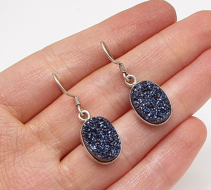 925 Sterling Silver  Vintage Druzy Oval Drop Earrings  EG1850