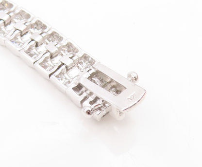 925 Sterling Silver Vintage Bracelet Sparkling CZ Modernist Tennis Link  BT11754