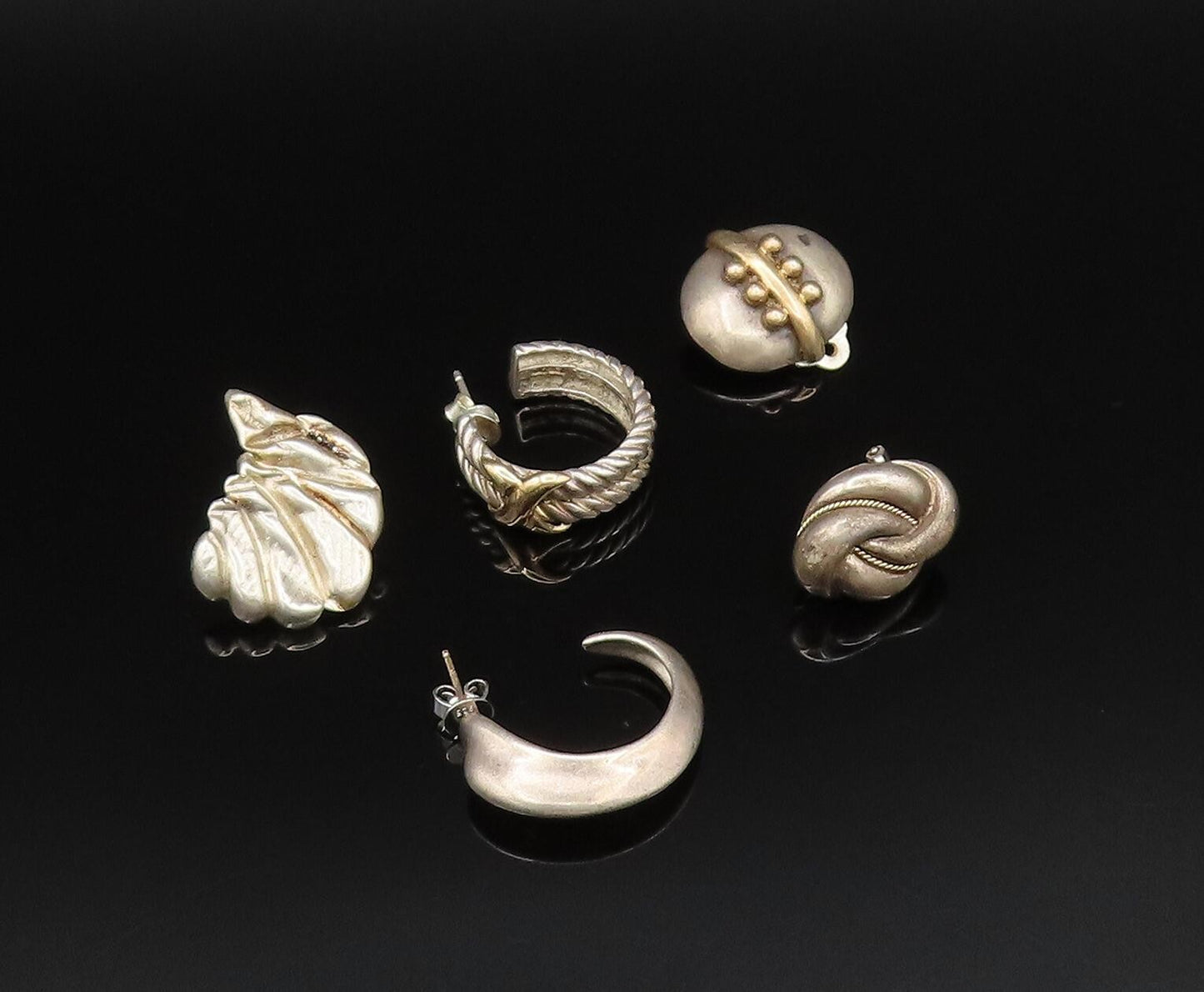 DESIGNER 14K GOLD & 925 Silver  Vintage Two Tone Singles Lot Earrings  EG12087