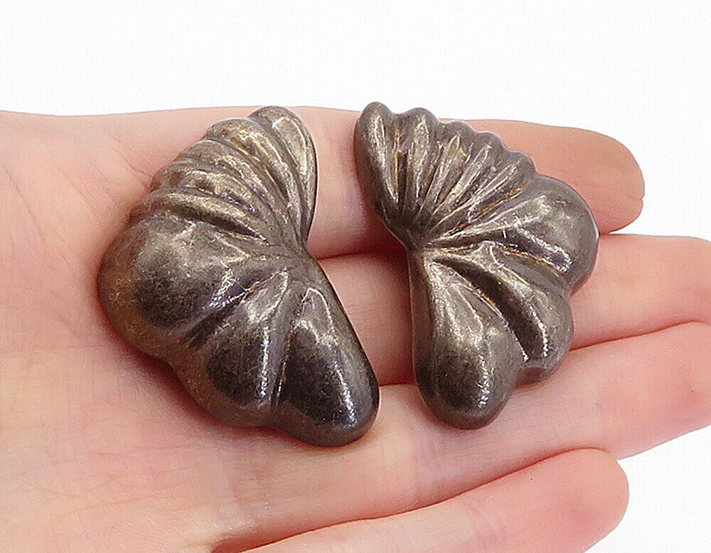 MEXICO 925 Sterling Silver  Vintage Fluted Cloud Non Pierce Earrings  EG2234