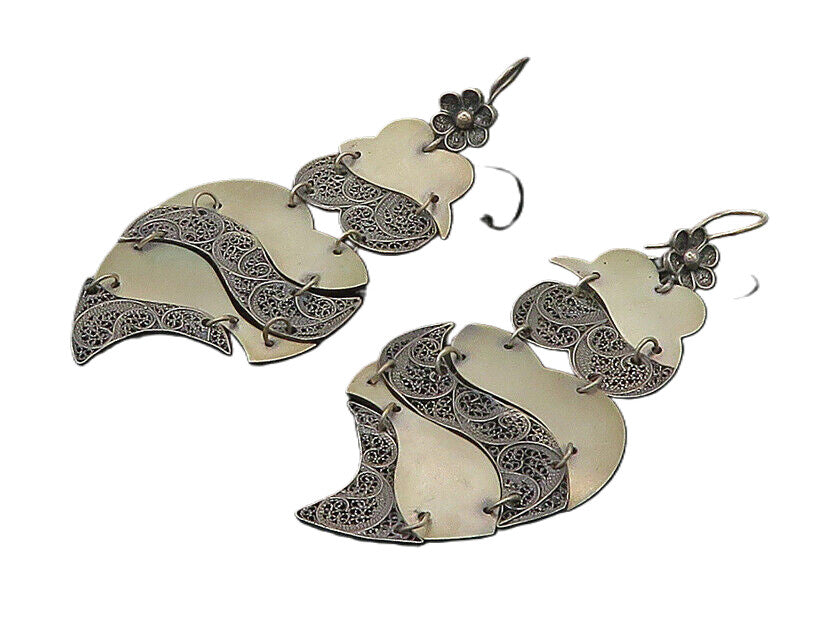 925 Sterling Silver  Vintage Dark Tone Floral Swirl Dangle Earrings  EG10816