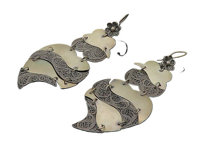 925 Sterling Silver  Vintage Dark Tone Floral Swirl Dangle Earrings  EG10816