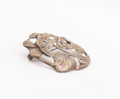 925 Sterling Silver Vintage Brooch Pin Antique Floral Design Carved  BP10939