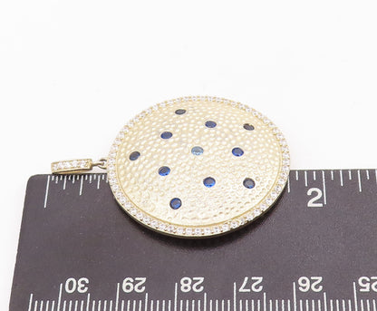 925 Sterling Silver Vintage Pendant Round Dented 2 Tone Gemstone Inlay PT22851