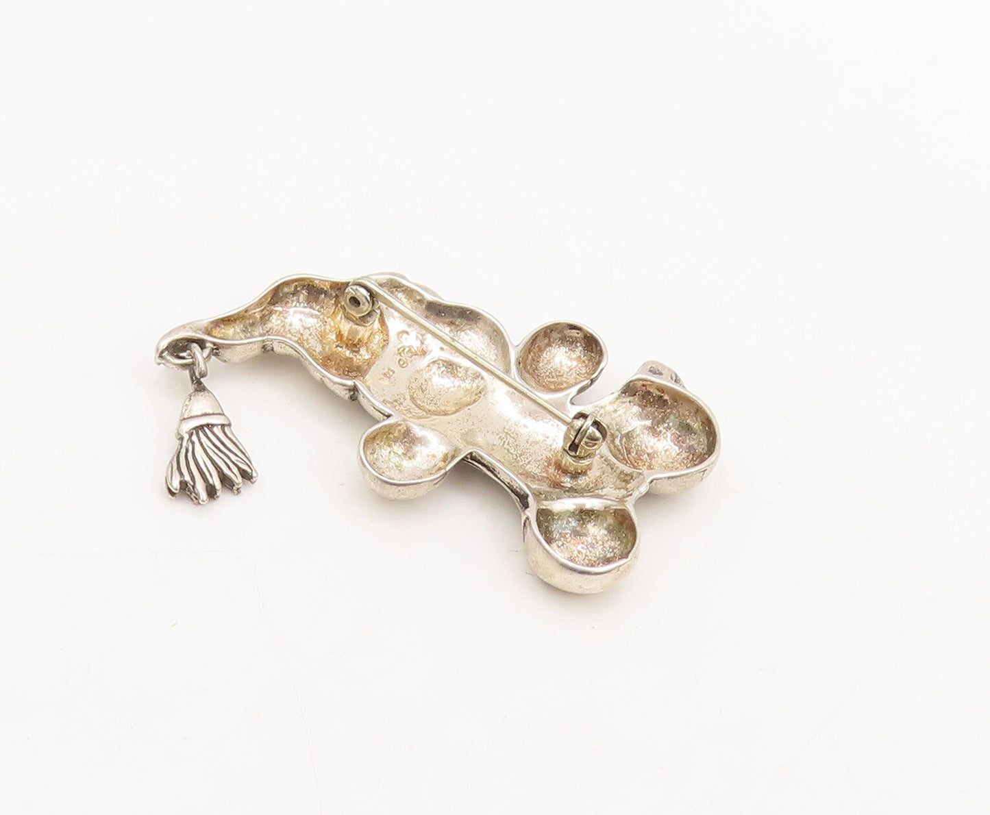 925 Sterling Silver Vintage Brooch Pin JEZ Carved Teddy Bear With Hat  BP10565