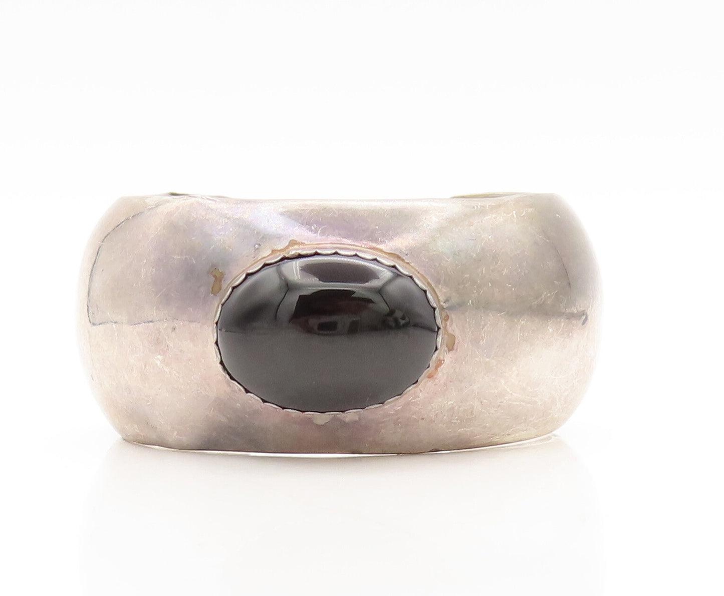 925 Sterling Silver Vintage Bracelet RMJ NAVAJO Solid Large Oval Onyx  BT10261