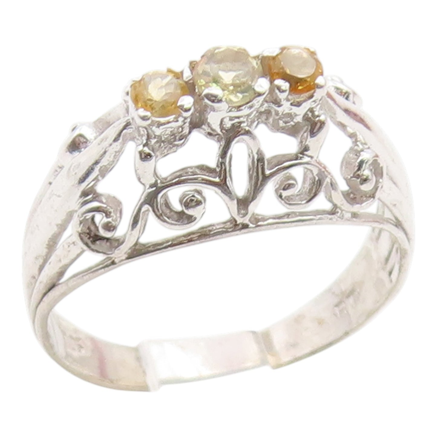 925 Sterling Silver Vintage Ring Elegant Citrine Openwork Band  Sz 7  RG36039