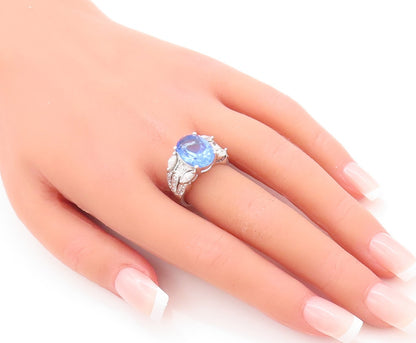 925 Sterling Silver Vintage Ring Designer Cutout Blue & White CZ  Sz 7  RG29596
