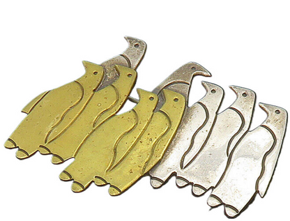 MEXICO 925 Sterling Silver  Vintage Two Tone Penguins Brooch Pin  BP8628