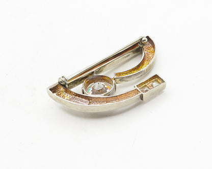 LES BERNARD MEXICO 925 Sterling Silver Vintage Cubic Zirconia Brooch Pin  BP4017