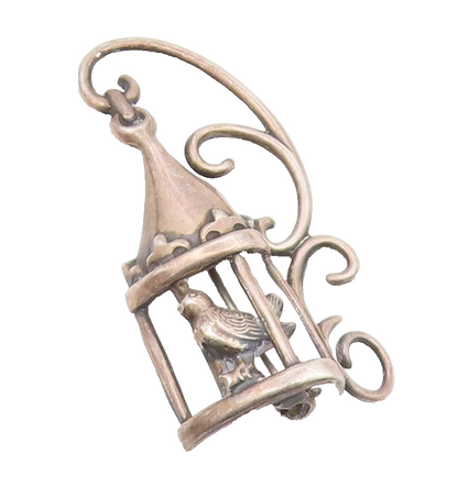 LANG 925 Sterling Silver  Vintage Shiny Swirl Bird Cage Brooch Pin  BP9142