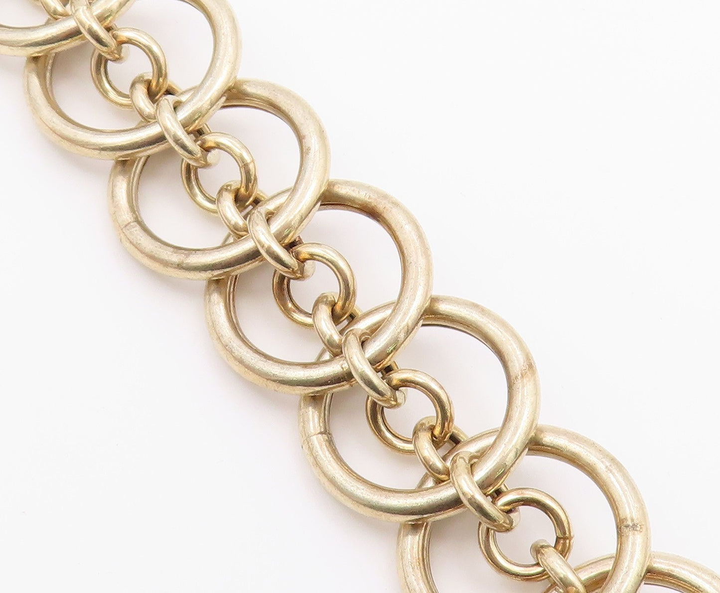 925 Sterling Silver  Vintage Gold Plated Circle Link Chain Bracelet  BT8326