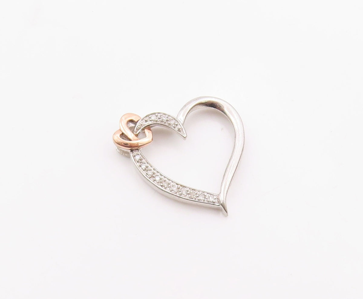 925 Sterling Silver  Genuine Diamonds Two Tone Love Heart Pendant  PT7846