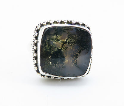 925 Sterling Silver  Agate Twist Patterned Square Cocktail Ring Sz 7  RG8230