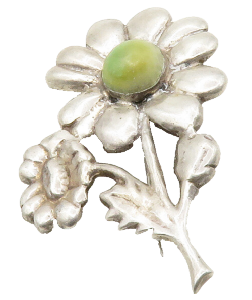 MEXICO 925 Sterling Silver  Vintage Antique Jasper Flowers Brooch Pin  BP5044